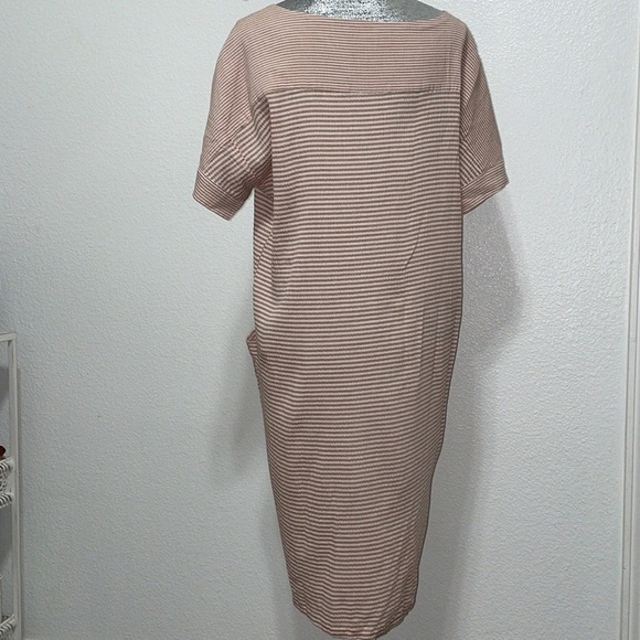 Humanoid dress romper small stripe pink cream taupe minimalist lagenlook texture - Picture 2 of 4